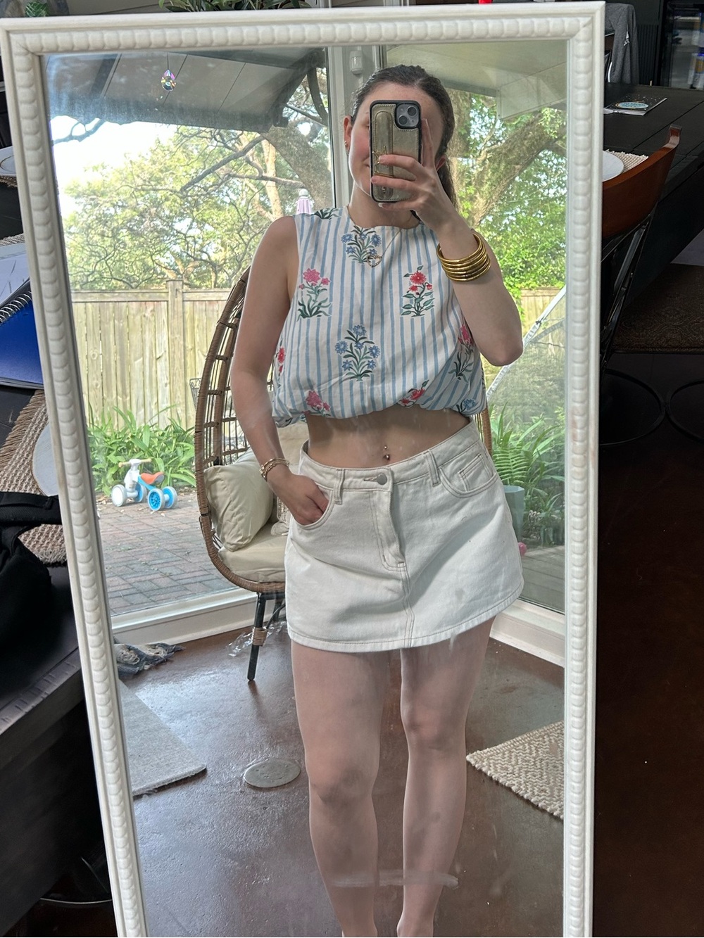 White denim skort